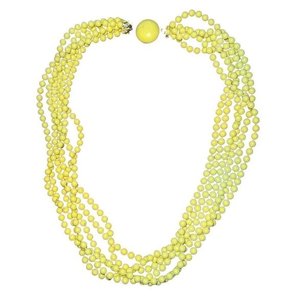 Vintage Multi-Strand Lemon Yellow Beaded Hook Closure Necklace - Picture 1 of 3